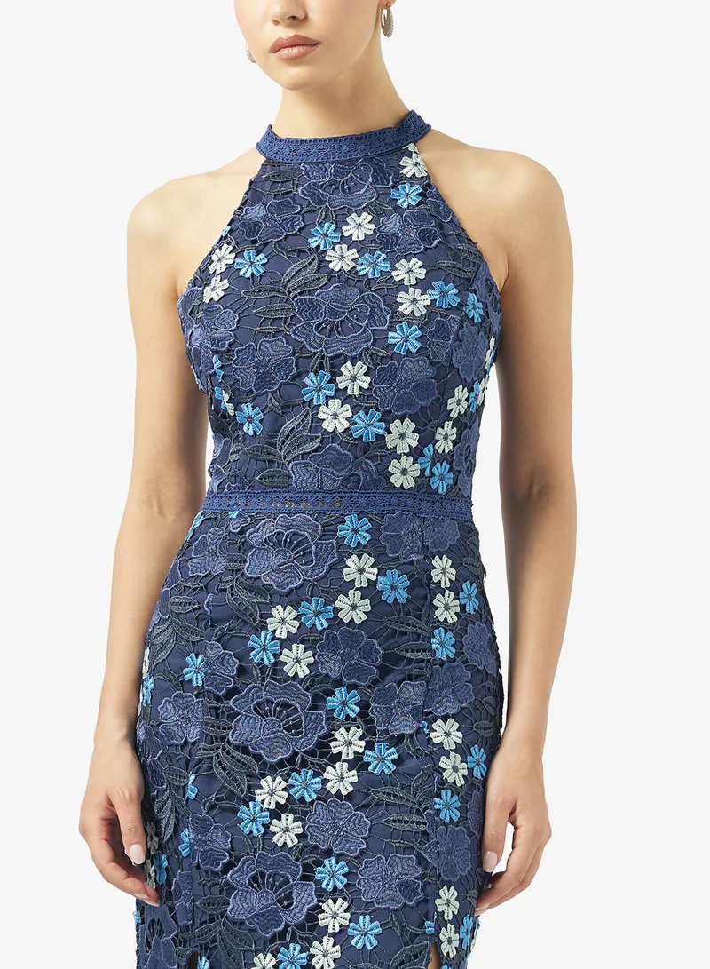 Just Me  Lace Side Slit Detailed Halter Neck Midi Dress for Women | Best Price UAE